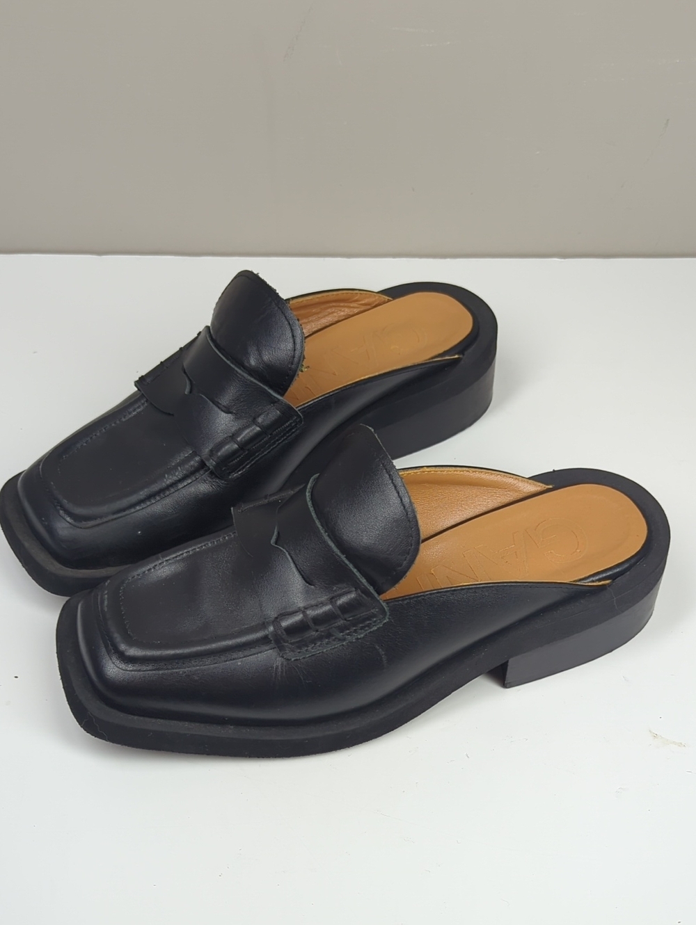 Ganni Black Leather Slip-On Mule Loafer Backless Shoes 37